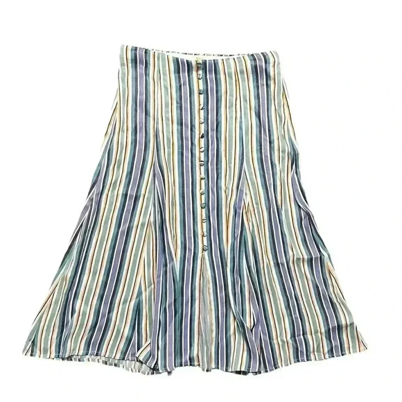 Anthropologie Maeve Freya Midi Skirt Button Front Striped Multicolor Size 4P - Picture 1 of 6